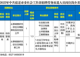2025宿迁市委社会工作部公开招聘2名工作人员公告